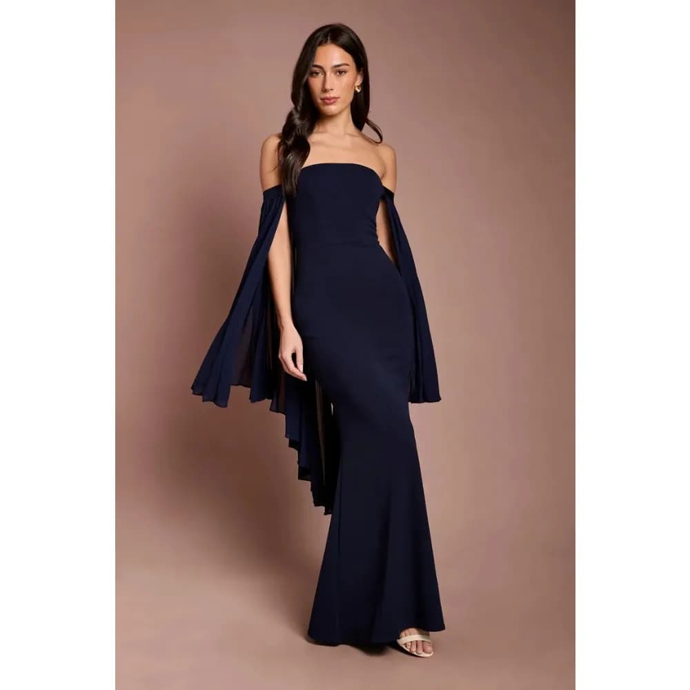 Abiti da sera personalizzati senza spalline in chiffon plissettato con mantella, abiti da festa di lusso, abiti da ballo alla moda arricciati per donna 2026 su misura
