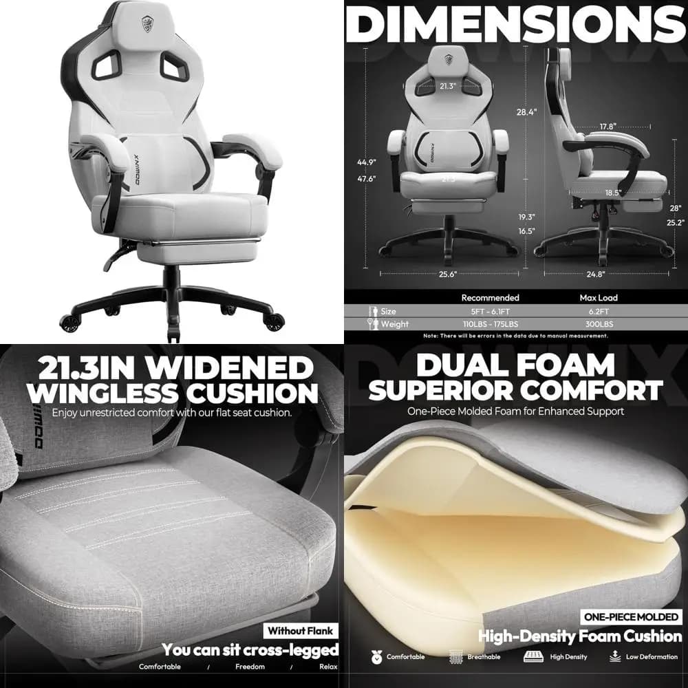 Sedia da gaming con poggiapiedi per grandi e alti, supporto lombare ergonomico, sedia da computer con schienale largo per utenti pesanti, ideale per Com