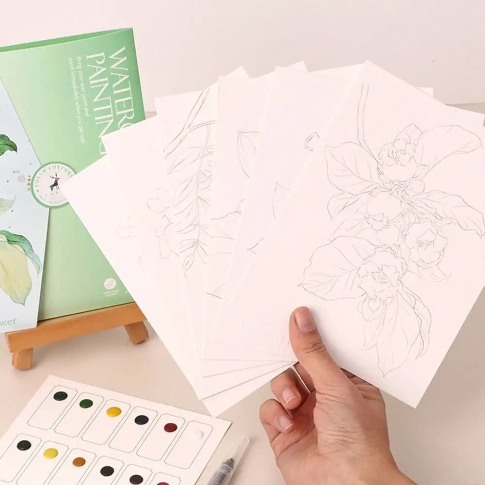 6-Page Foldable Watercolor Painting Kit 12 Colors With Painting Brush Watercolor Sketchbook Various Designs