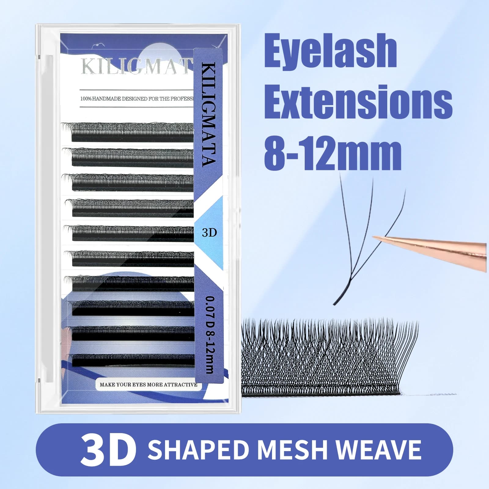 3D Easy Fan Eyelash Extensions D Curl 0.07mm 8-12mm Individual Cluster Lashes 10 Rows Matte Black Volume Lash Extensions