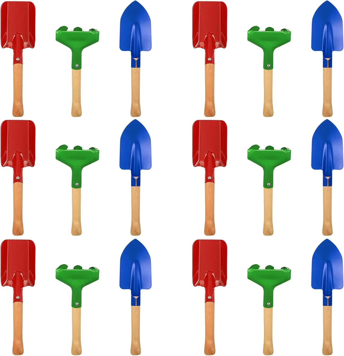 Set of Gardening Tools for Children, 18 Metal Pieces with Wooden Handle for Sand and Planting Games