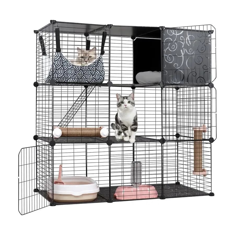 Gabbie per interni, custodia per gatti fai da te a 3 livelli con grande amaca, cuccia per animali domestici in filo metallico, cassa Catio con lettiera, letto, scratc