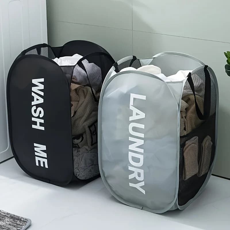 Foldable clothes storage basket with handle - Mesh washing machine suitable for laundry, bathroom, and dormitory decoration