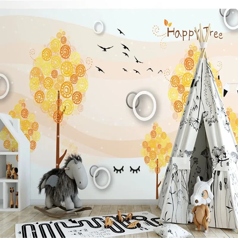 Photo Wallpaper 3D Nordic Modern Minimalist Cartoon Tree Children's Room Backdrop Papel De Parede Home Décor Tapety