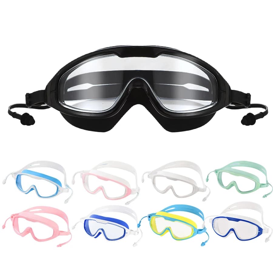 Adult Swimwear Large HD Frame Wide View Anti Fog Pool Glasses Water Sports Occhilini Diving Earplugs