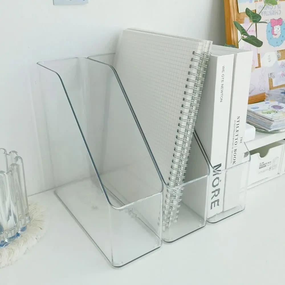 Portadocumenti da Scrivania Trasparente in PET, Contenitore Verticale per Archiviazione, Organizzatore per Carta, Libri e Riviste per Casa e Ufficio