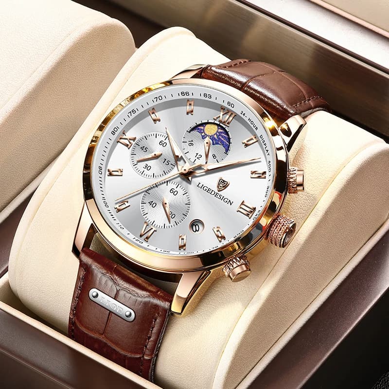 LIGE Casual Men's Watch Luxury Leather Waterproof Quartz Wrist Watch Chronograph Men's Military Watch Relogio Masculino