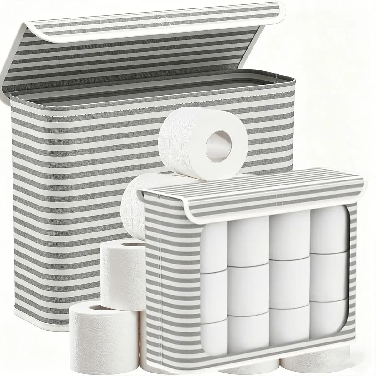 1PC 2L Gray Toilet Paper Storage Rack – Holds 9-12 Rolls, with Lid & Foldable Basket, Standalone Organizer for Toilet Paper, ZSY