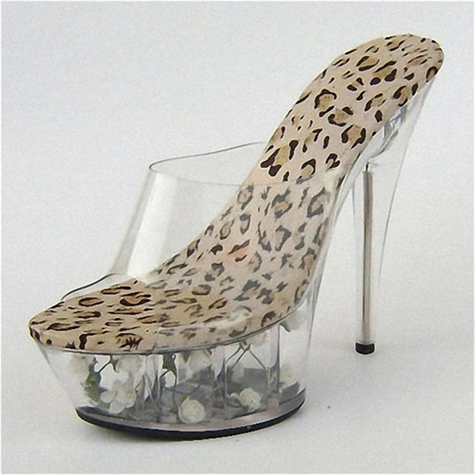 ​ Tacchi con plateau con stampa animalier da 15 cm, muli con motivo zebrato/mucca/leopardo con suola grossa trasparente riempita di fiori e tacco a spillo