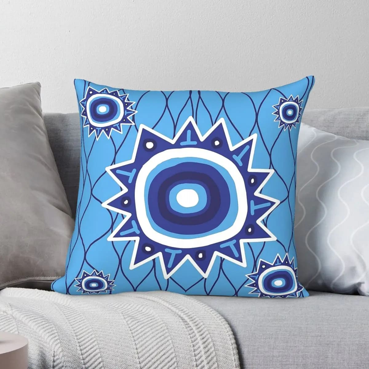 African Ethnic Blue Square Pillowcase Polyester Linen Velvet Pattern Zip Decorative Throw Pillow Case Sofa Cushion Cover