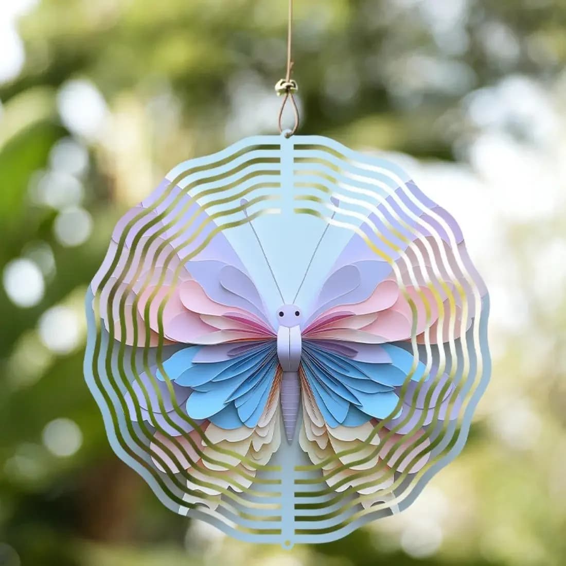 Mandala Flower Hanging Wind Spinner, Metal Garden Wind Chime, 360° Rotating Hook, Outdoor Decor, No Electricity Battery Needed