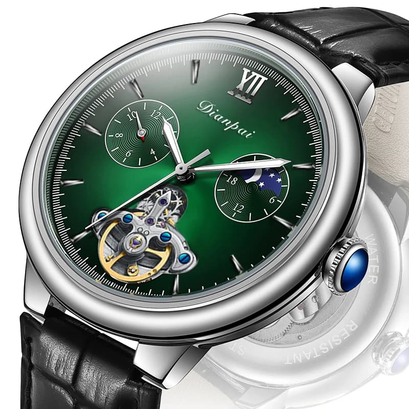 Dianpai men's automatic mechanical watch famous watch, skeleton tide men's sun, moon and stars, waterproof luminous father's day