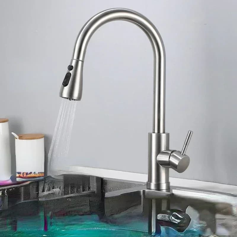 Kitchen Faucet in Nichel Brushed, Single Control Mixer with Shower Hand-out, Chrome/Nero Finish