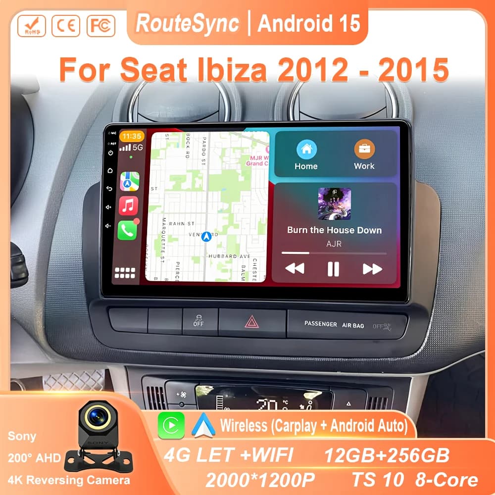 Autoradio Per Seat Ibiza 2012 - 2015 2K QLED Android 14 Lettore Video Multimediale GPS 4G CarPlay Auto Wireless Stereo WIFI No 2Din