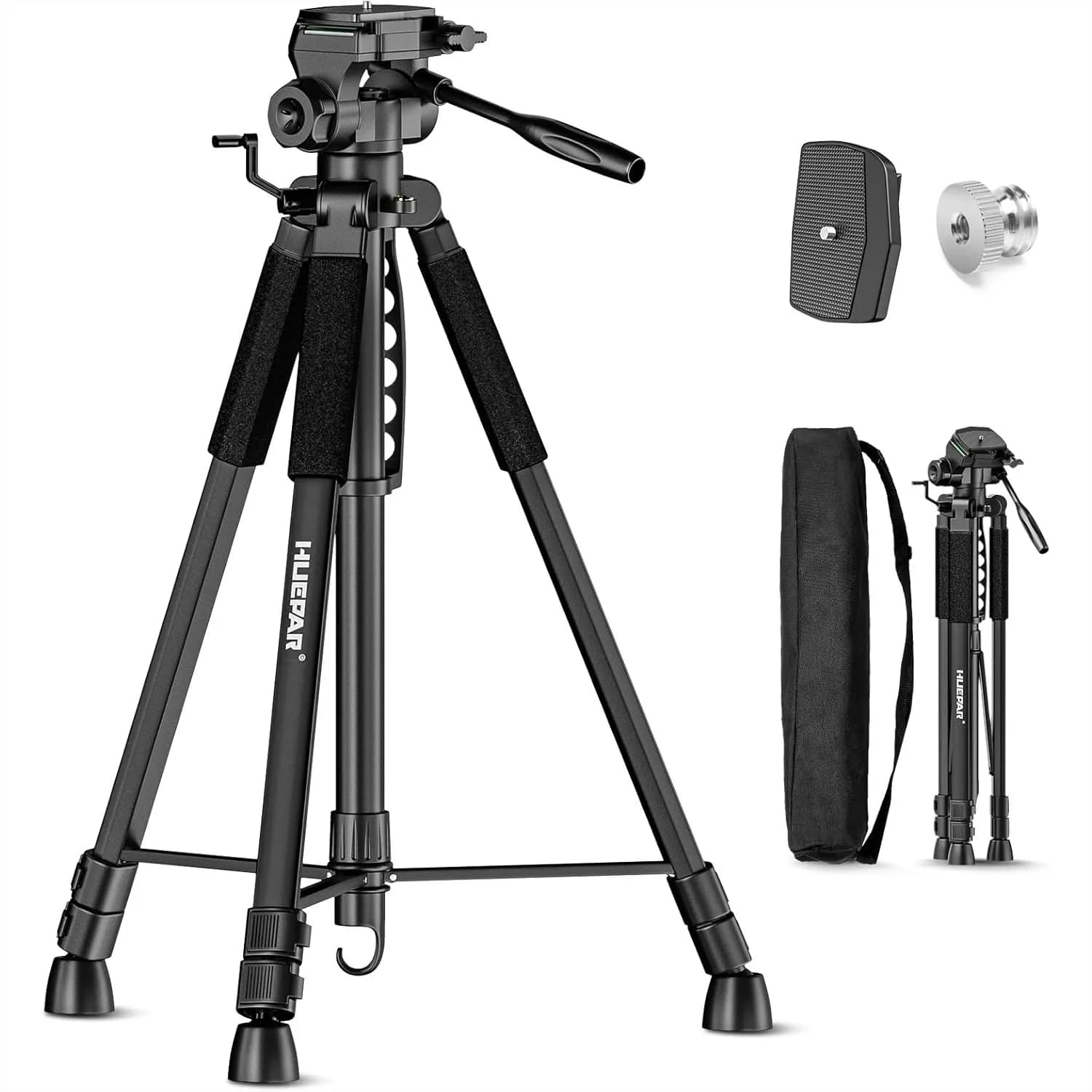 Treppiede regolabile per livella laser con testa panoramica a 3 vie, 171,5 cm, piastra a sgancio rapido, attacco a vite da 1/4 di pollice e adattatore da 5/8 di pollice per fotocamera