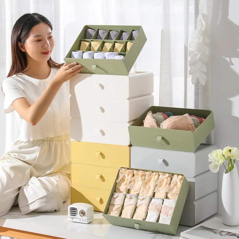 Organizzatore della scatola di immagazzinaggio del reggiseno 3 in 1 in tre pezzi per la casa 10/15 calzini a griglia biancheria intima organizzatore della scatola di immagazzinaggio del cassetto impilabile in plastica