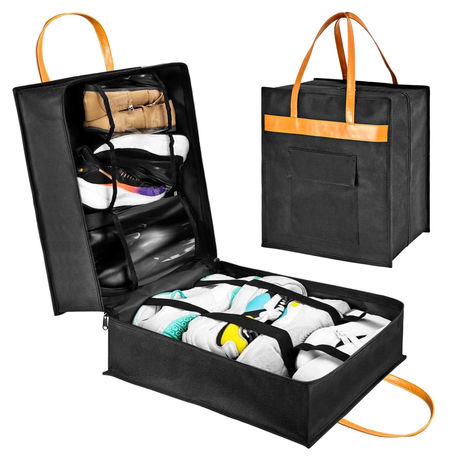 Organizzatore Portatile per Scarpe con Maniglia, Borsa Impermeabile per Conservazione Scarpe con Tasche, Contiene 6 Scarpe per Donne e Adolescenti