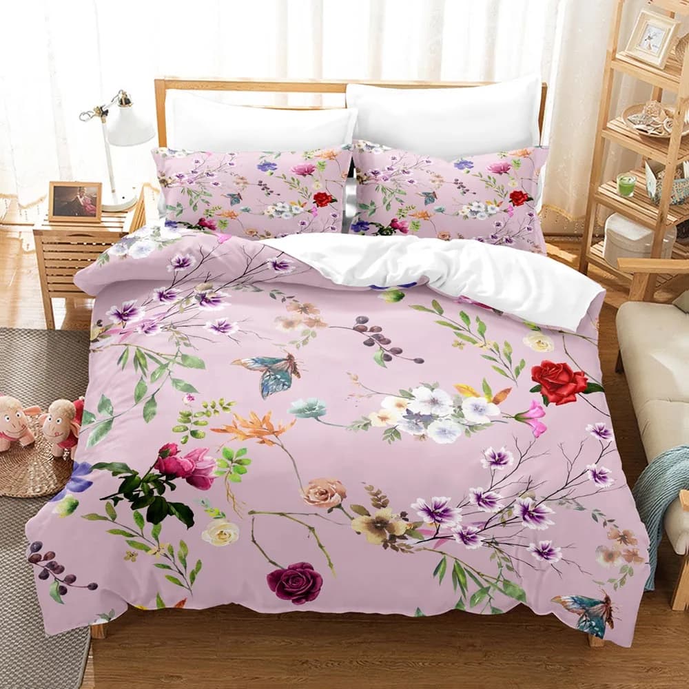 Set biancheria da letto floreale Ins Set copripiumino stampato in 3D Morbido singolo doppio Queen King Size per bambini Ragazzi Decorazioni natalizie Regalo