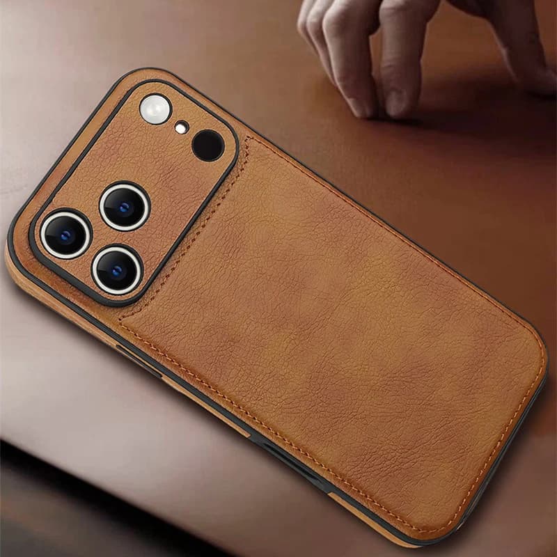 Senior Business PU Leather Armor Case For iPhone Air 17Pro max 16 15 13 14 12 Solid Color Anti-fall Flocking Lining Bumper Cover