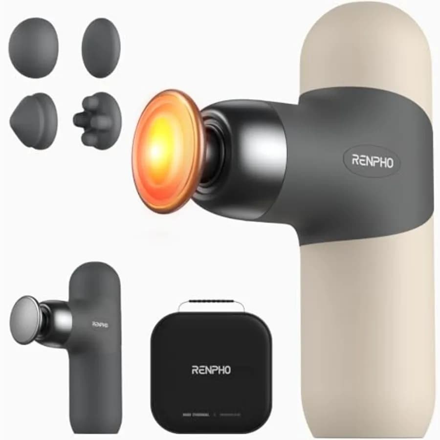 Mini Thermal Massage Gun Portable with Heat, Deep Percussion Massage with 4 Heads for Neck and Back, Ultra-Silence Function