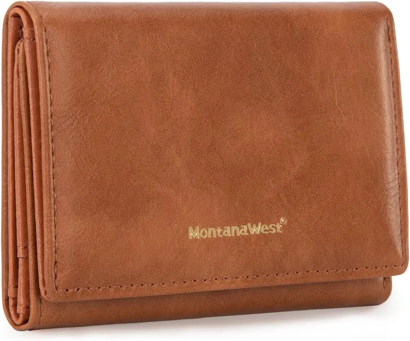 Portafoglio piccolo a tre ante da donna con blocco RFID, finestra per documenti e 5 scomparti per carte - Design compatto e minimalista