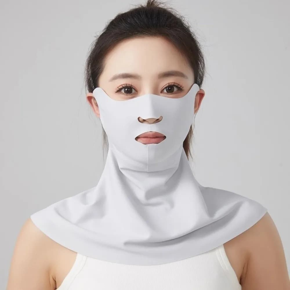 Maschera Viso in Seta Ghiaccio con Protezione Solare, Senza Cuciture, Monopezzo, con Protezione Collo, Anti-UV, Regolabile, per l'Estate