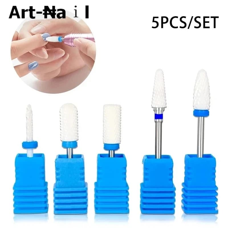 Set di 5 punte in ceramica per fresa elettrica per unghie, accessori per manicure e pedicure.