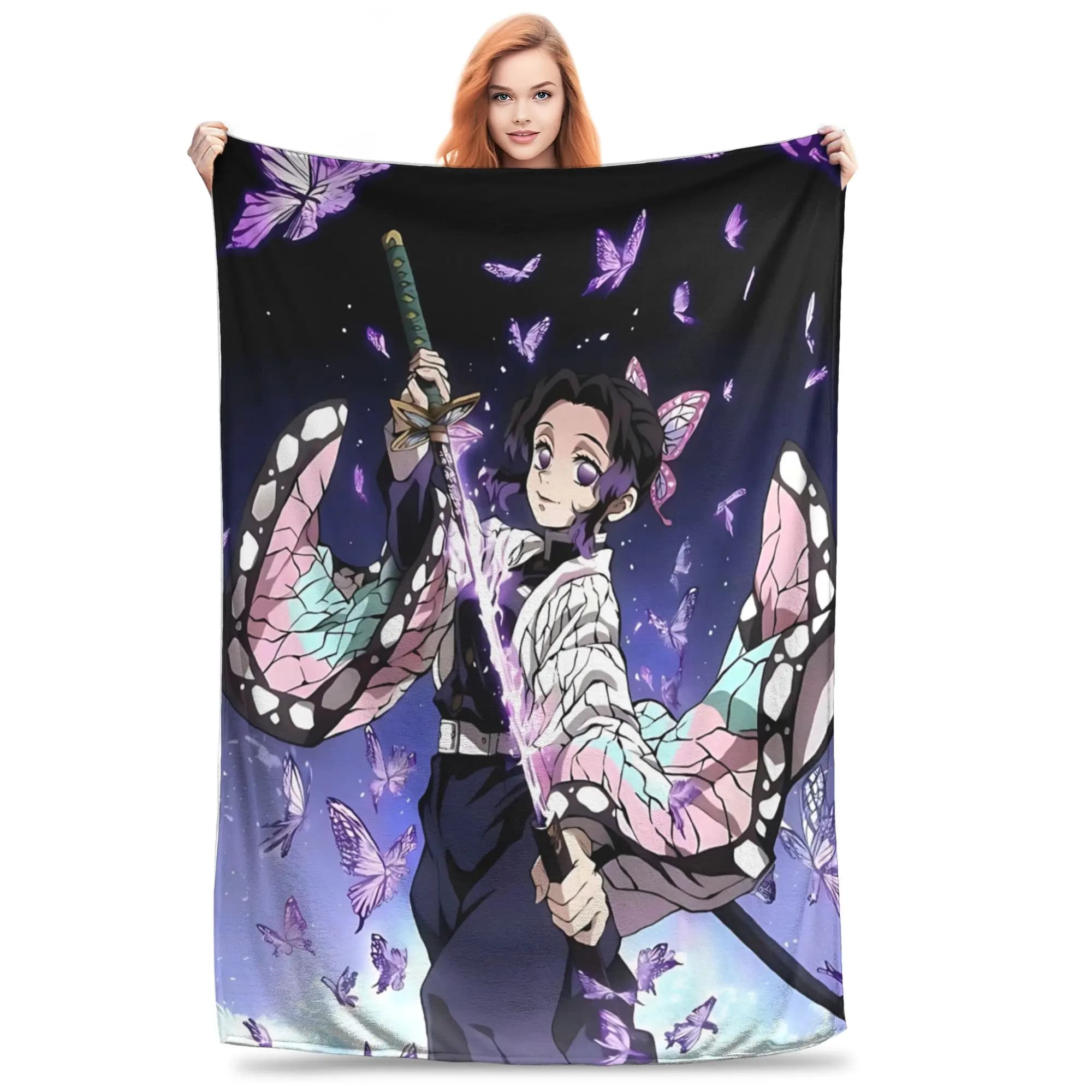 1PC Demon Slayers Anime Shinobu Kocho Winter Blankets for Adults Bedding Home Interior Sofa Knee