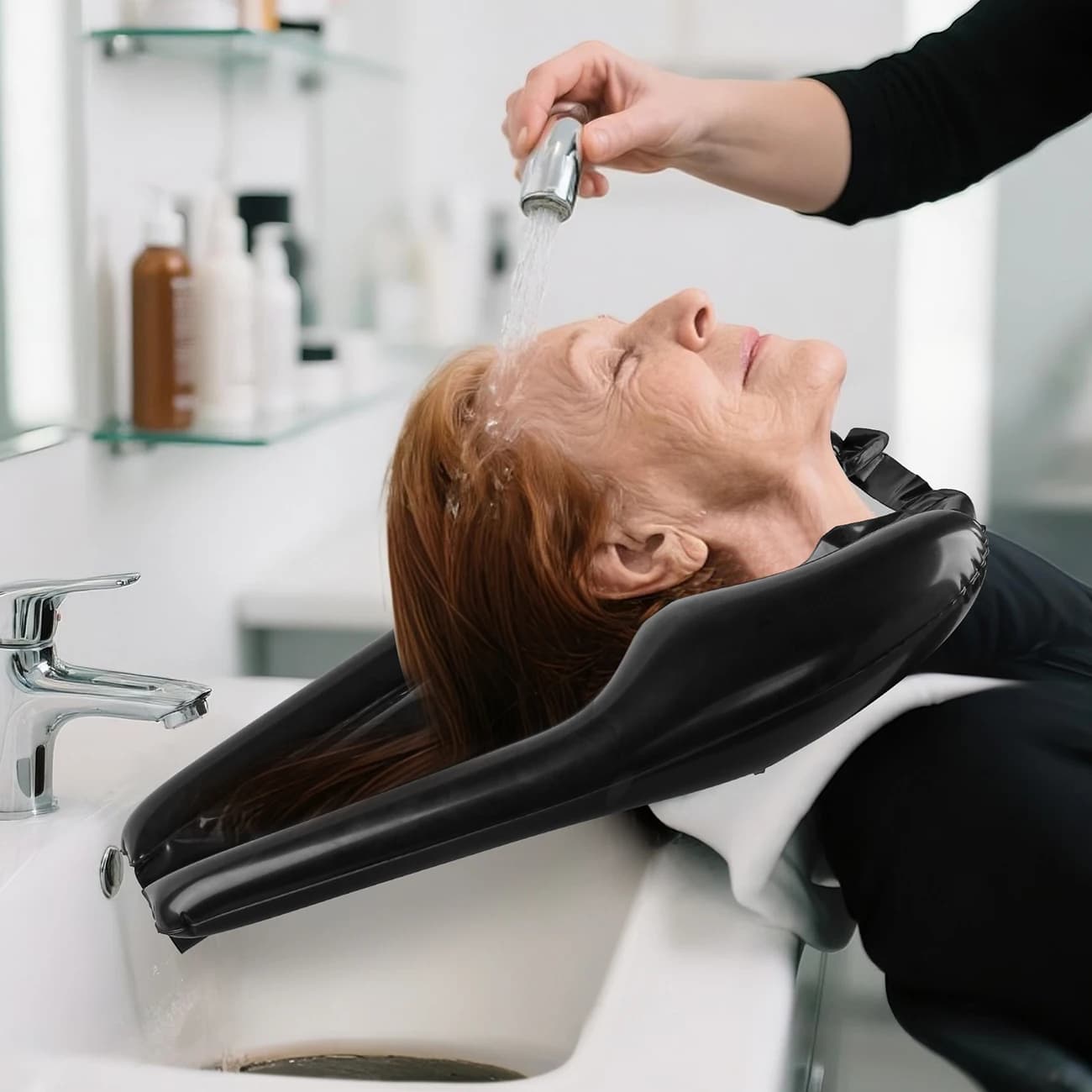 Cuscino Gonfiabile per Lavaggio Capelli, Supporto per il Collo Portatile per Anziani e Allettati, Design con Facile Drenaggio