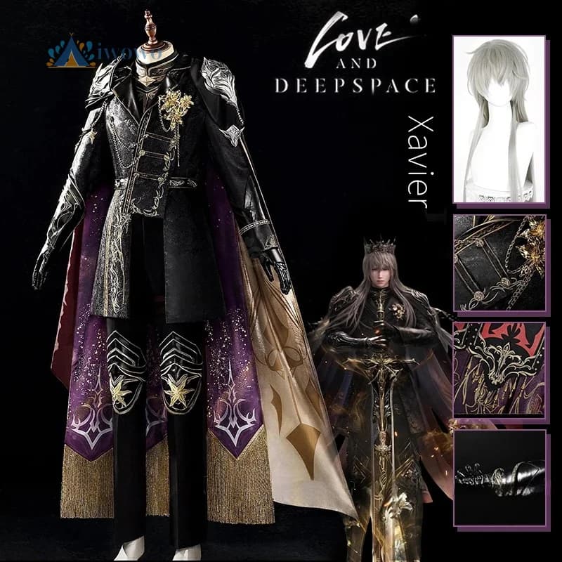 Love and Deepspace Xavier Costume Cosplay Parrucca Uniforme Vestito Mantello Copricapo Guanti Corona caduta Halloween per uomo Donna Set completo