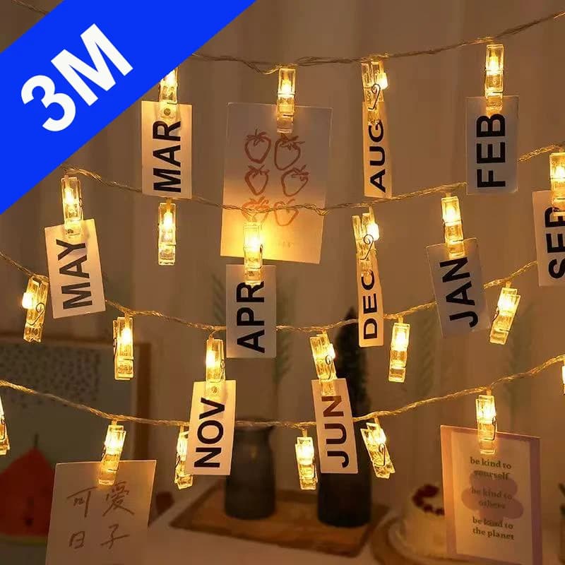 Luci a stringa con clip per foto, luci fatate a batteria per matrimoni, decorazioni LED per appendere immagini