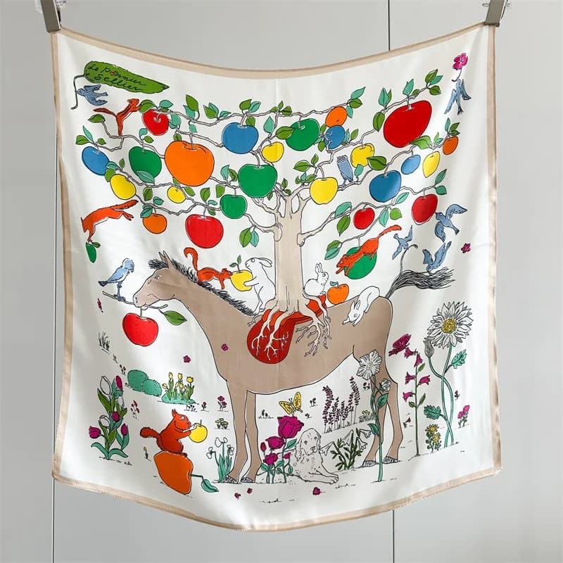Horse Silk Scarf Women Spring Summer Neck Shawl Square Head Bandanas Hair Bag Accessories Women Foulard Femme 65cm*65cm