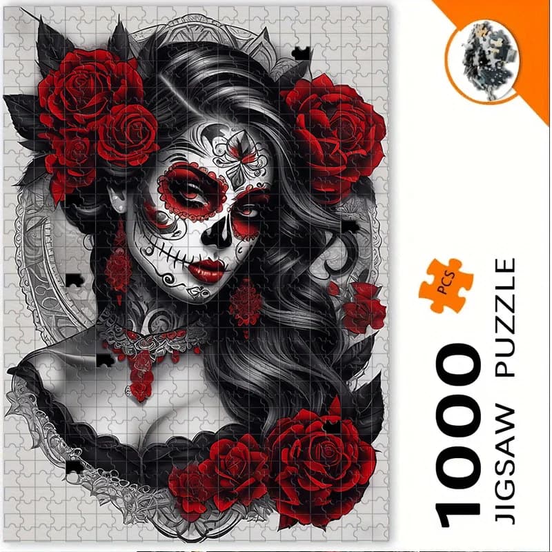 Puzzle gotico messicano con teschio di zucchero e La Calavera Catrina da 500/1000 pezzi - Puzzle grande Calavera Art per adulti, intermedio impegnativo