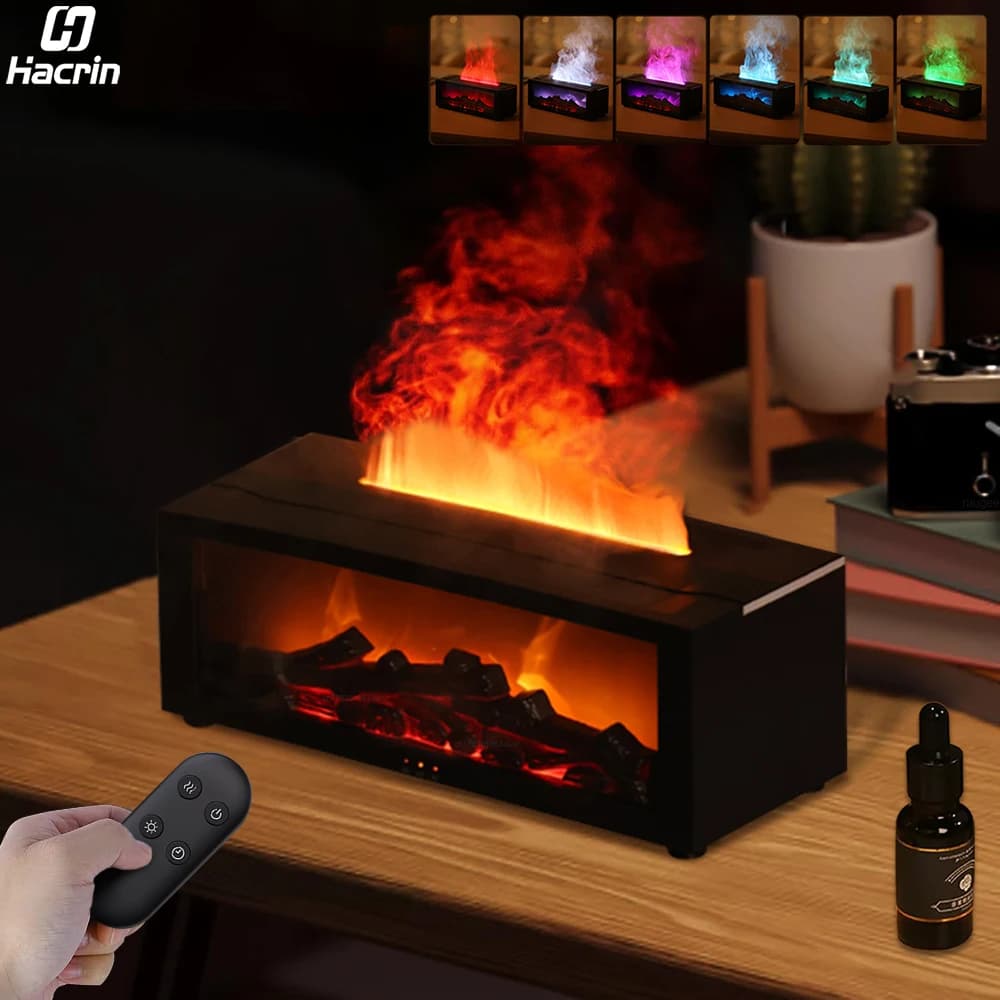 Umidificatore per aromi a fiamma Umidificatore per camino per diffusore di fragranze per aromaterapia domestica Diffusore di oli essenziali con telecomando