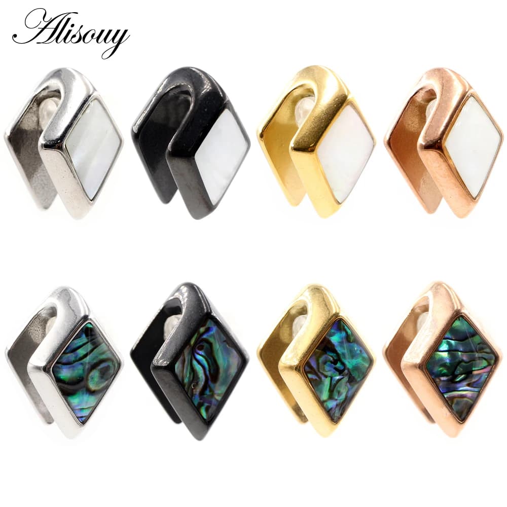 Alisouy 1PC In Acciaio Inox Quadrato Rombo Borsette Orecchio Pesi Pesante Espansore Barella Spina Calibri Orecchini Gioielli Penetranti Del Corpo