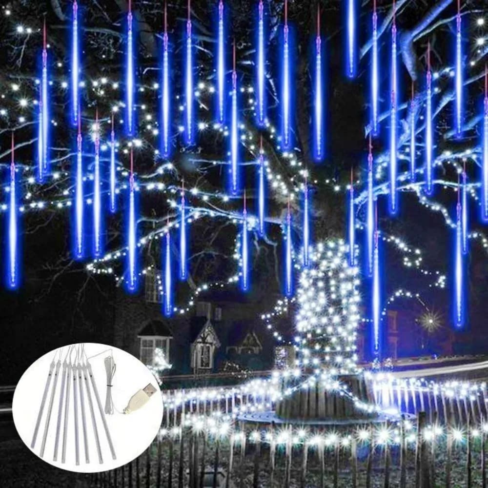 Luci a Cascata LED Effetto Pioggia Meteora, Alimentazione USB 30/50cm, Luci Fatate per Matrimoni, Decorazioni per Interni ed Esterni, Giardino, Ramadan