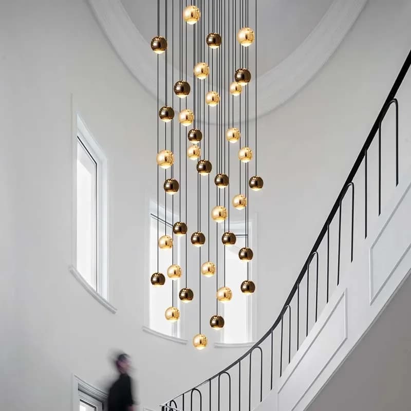 Lampadario moderno in cristallo a LED Art Decor Ball lampade a sospensione lunghe per scale apparecchi di illuminazione creativi rotondi minimalisti in oro