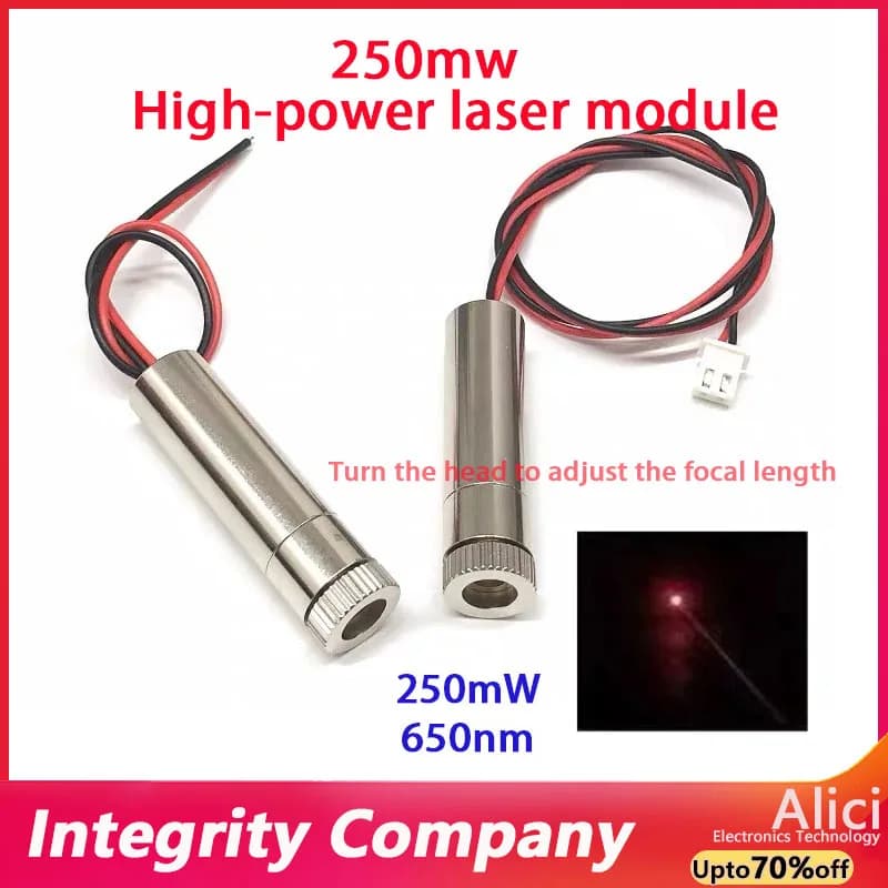 250mw high-power laser module 650nm adjustable focal length 12mm red laser DIY engraving with XH2.54 terminal connector 3-4.5v