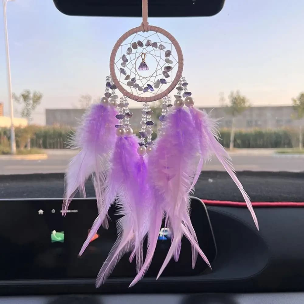Hand Knitting Dream Catching Wind Chimes Car Pendant Delicate Tassel Catching Pendant Decoration Feathers and Iron Ring