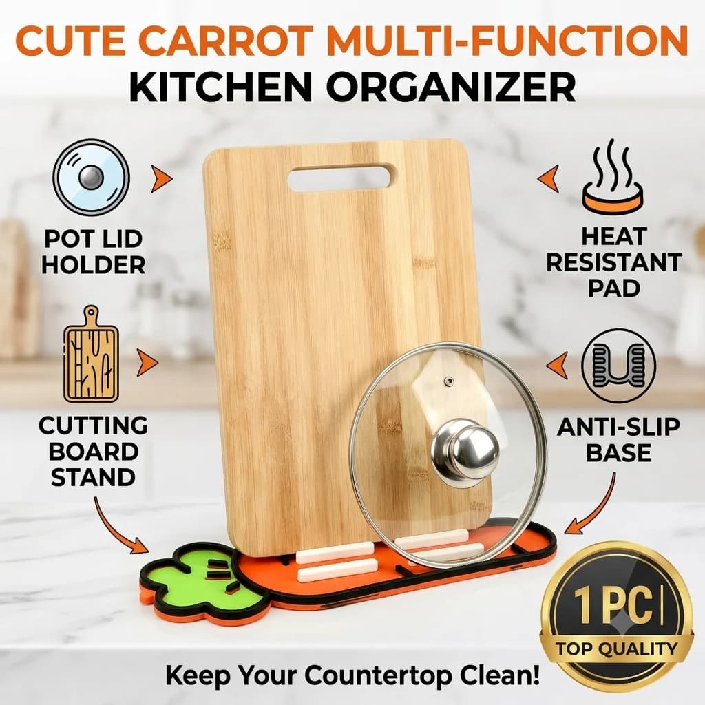 Pot Lid Holder Storage Mat Cute Carrot Heat Resistant Pad Cutting Board Placement Stand Kitchen Countertop Anti Slip 1Pc