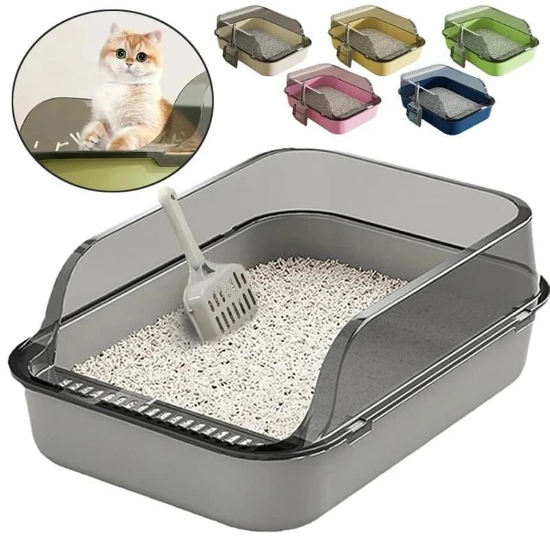 T6 Liquidazione! Jumbo Open Cat Litter Box: acquista ora ricevi un simpatico ciondolo per gatti gratuito! Antispruzzo e facile da pulire