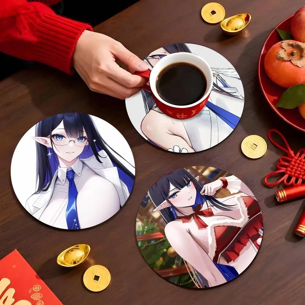 Sottobicchiere in legno con ragazza anime Nanagami Rin di Blue Archive, adatto per ristoranti e caffetterie, facile da lavare e pulire