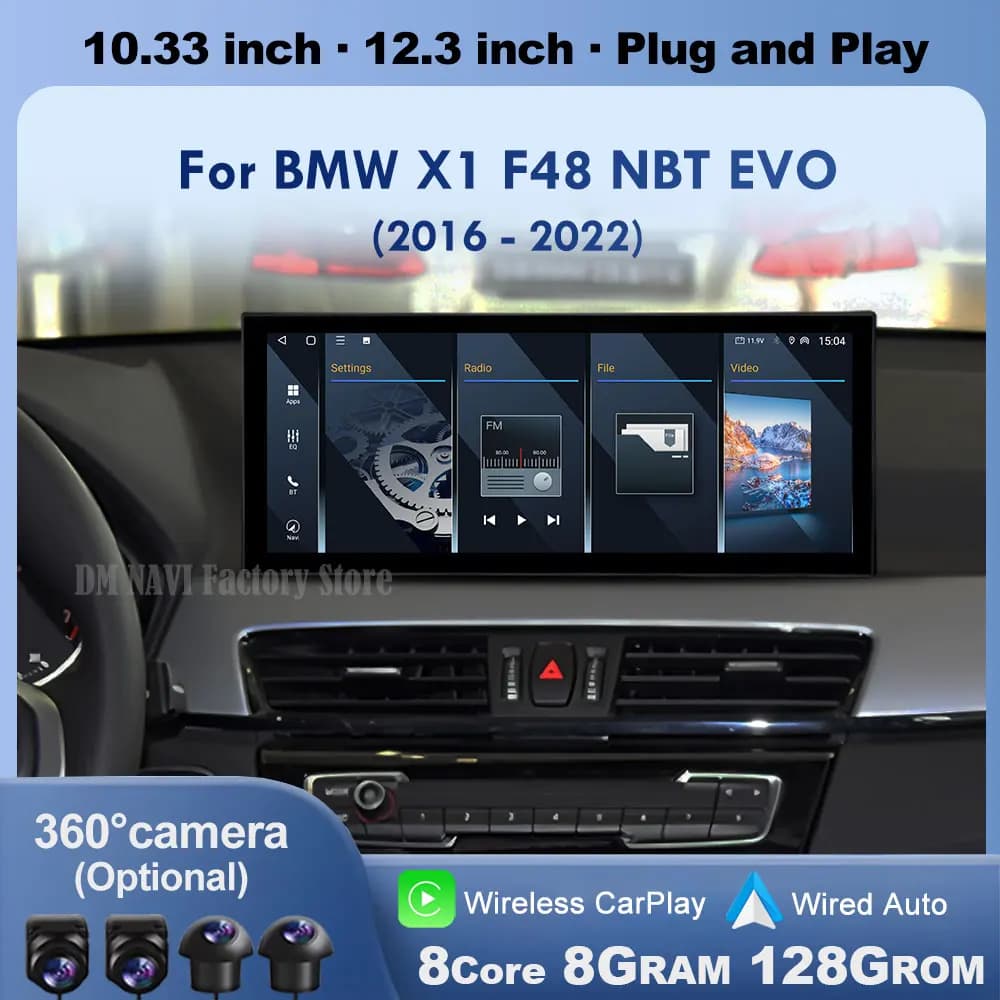 For BMW X1 X2 F48 F49 2016 - 2022 NBT EVO 12.3 inch Android 14 QLEDTouch Screen Autoradio Multimedia GPS CarPlay Monitor Reader