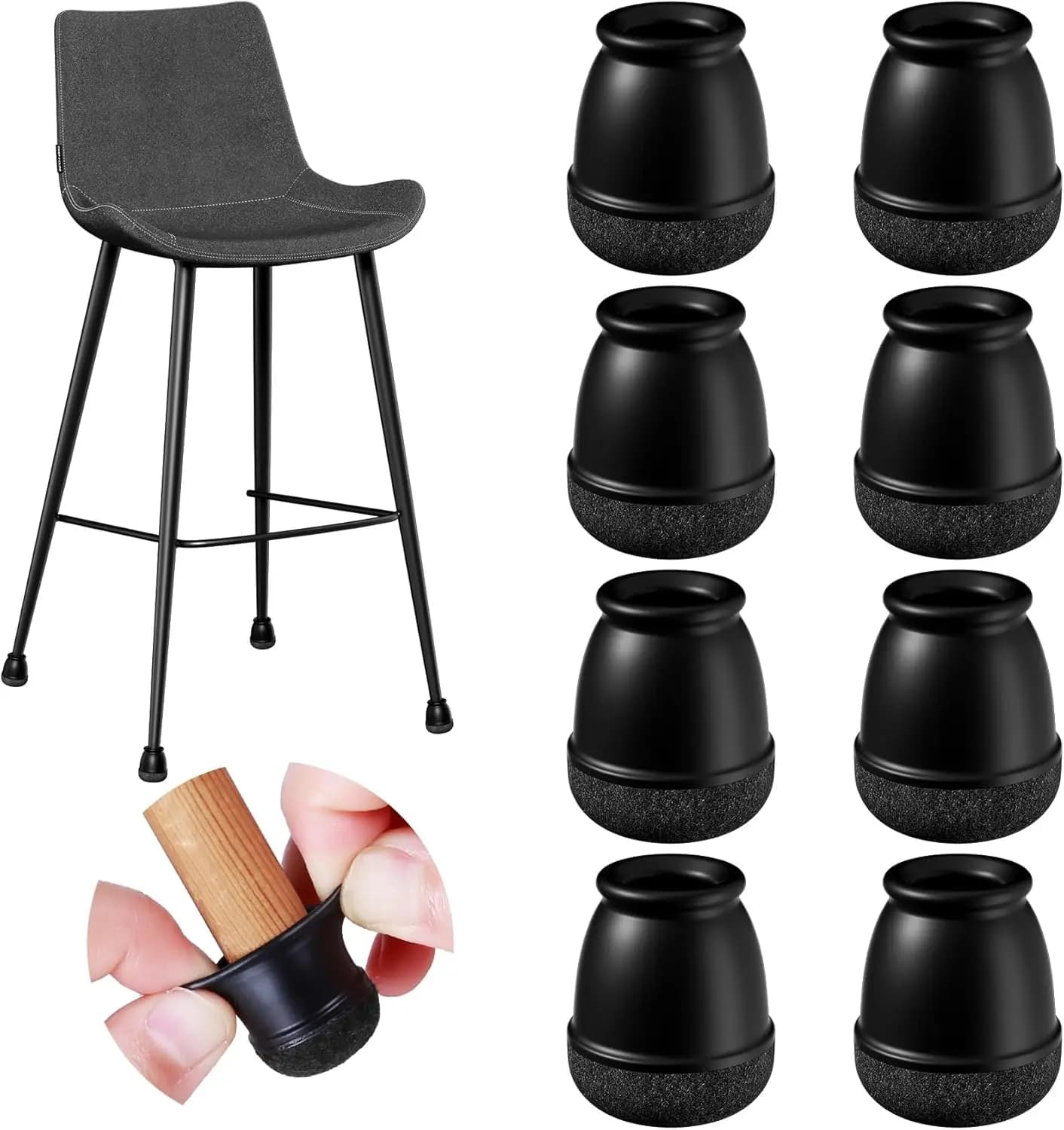8PCS Tappi per gambe rotondi in silicone per sedie Coperture Cuscinetti in feltro avvolgenti spessi 360 Piedini per tavoli per mobili in silicone Proteggi i pavimenti in legno duro