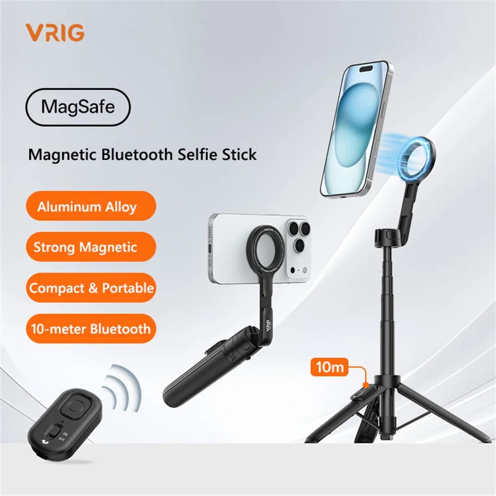 VIRG Treppiede magnetico per selfie stick a doppio lato Treppiede per telefono remoto Bluetooth Supporto Magsafe per iPhone 17 16 Android con scarpa fredda