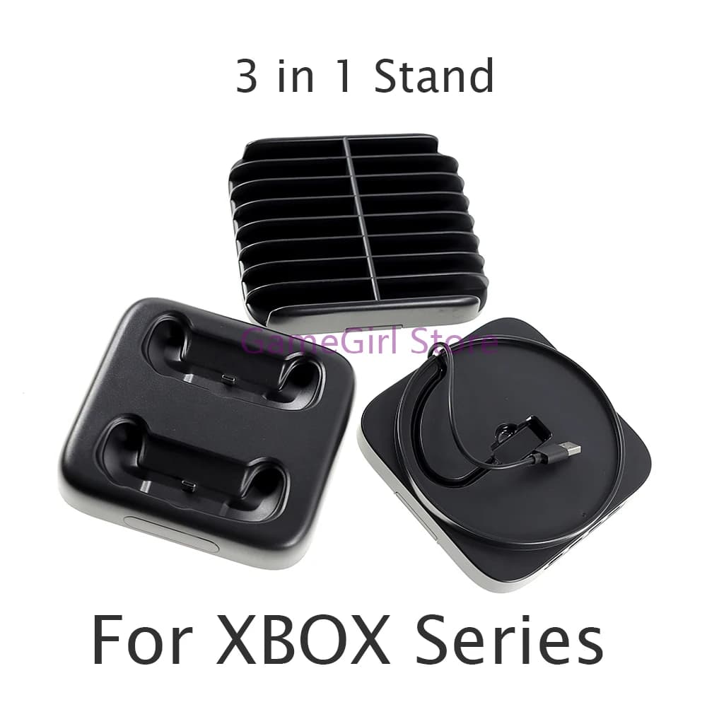 Set Multifunzionale 3 in 1 per Xbox Series X: Caricatore per Controller, Stazione di Ricarica e Supporto per Dischi