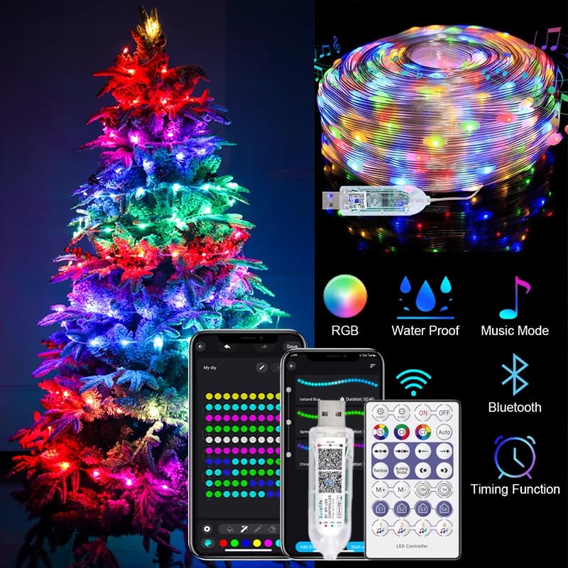 LED Multicolor Fairy String Lights, 10m 100LED 5V luci per tende impermeabili indirizzabili, luci natalizie Remote e Bluetooth
