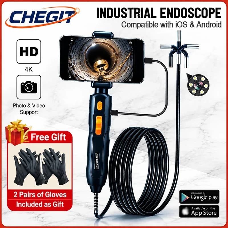 Telecamera per Ispezione Borescopica 4K UHD 360° ° Telecamera Endoscopica Articolata IP67 per Telefoni Android/iOS, Uso Commerciale
