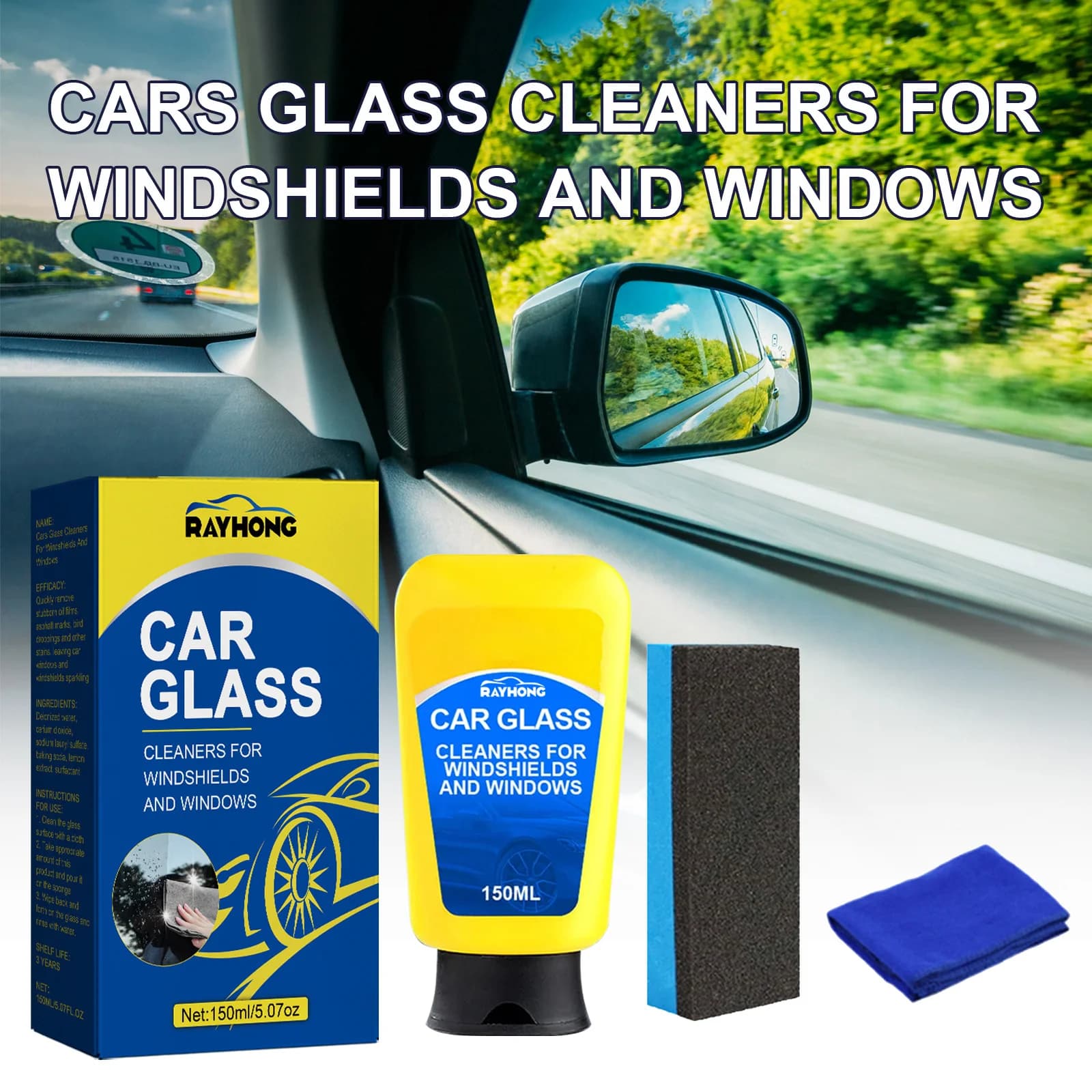 150ml Oil Film Removal Paste for Car Glass Anti-Reflective Detergent Glass Coating Detergent Cream for Waterproof Glass with Sponge