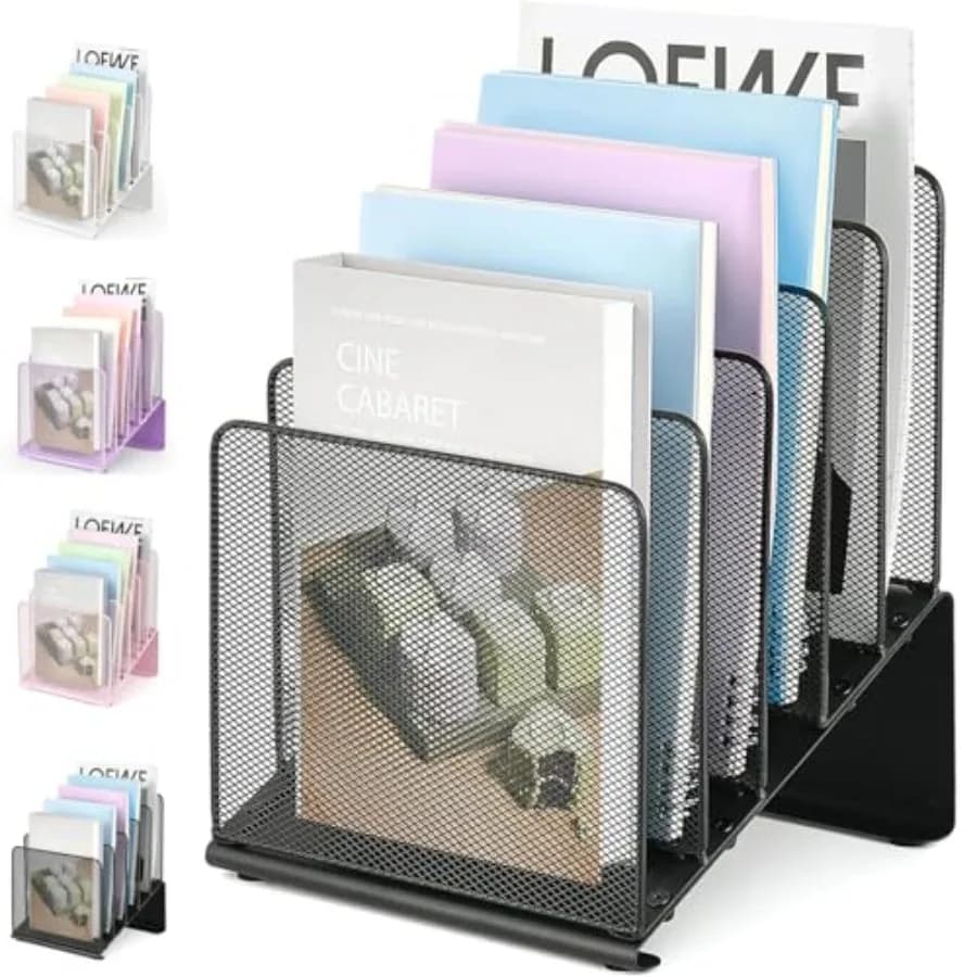 File Organizer for Desk, File Folder Organizer with 5-Section Vertical Rack, Suitable for Home Office Document Organization and